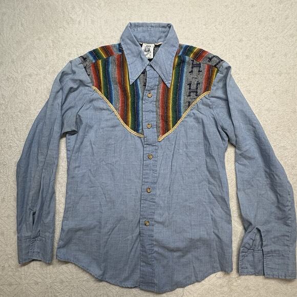 Vintage Kennington LTD Western Linen Button-Up Shirt Striped Pattern Sz Medium? - Picture 1 of 14